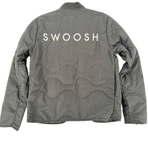 Nike Swoosh Quilted Jacket Gray Snap Front Swoosh Back M